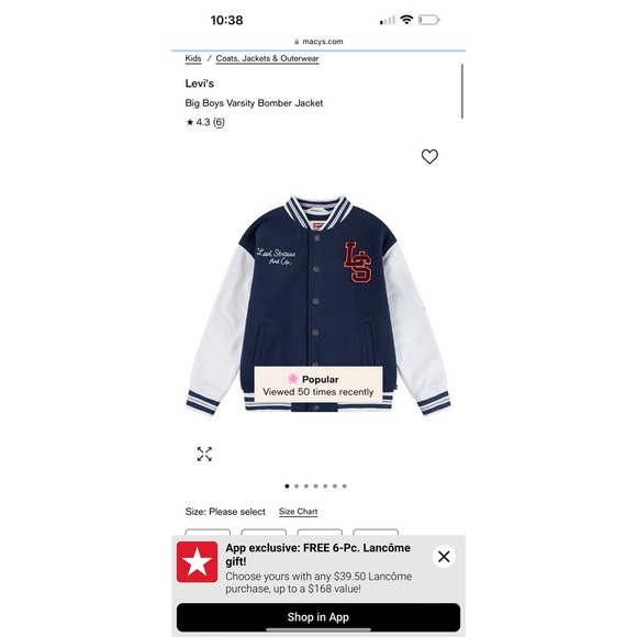 LEVI'S Boys Varsity Jacket Size small 8-10 - Picture 1 of 11